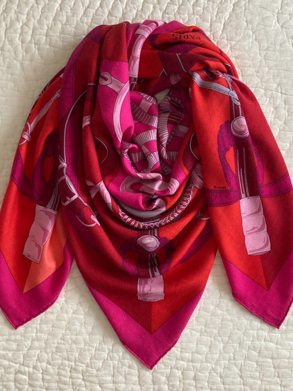 Hermes Eperon d'Or Cashmere Silk Shawl Scarf
